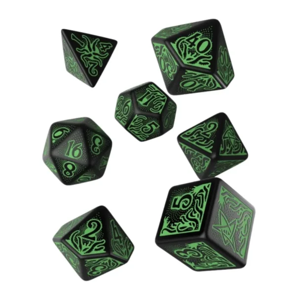 Call of Cthulhu kocky – siedma edícia, čierno-zelená sada (7 ks)