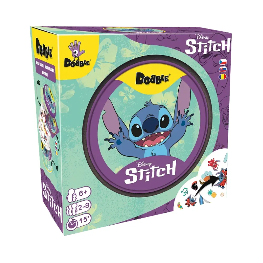 Dobble Stitch – krabica postrehovej spoločenskej hry s motívom Disney Stitch
