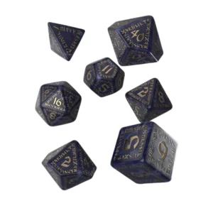 RPG kocky – sada runovych kociek (7 ks set), mixed blue-gold